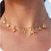 Gold Color Shell Necklace Copper Pearl Choker Simple Letter Pendant Necklace  Women