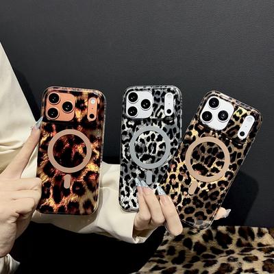 For 17 Pro Max Magnetic Acrylic Leopard Print Shockproof Protective Mobile Phone Case