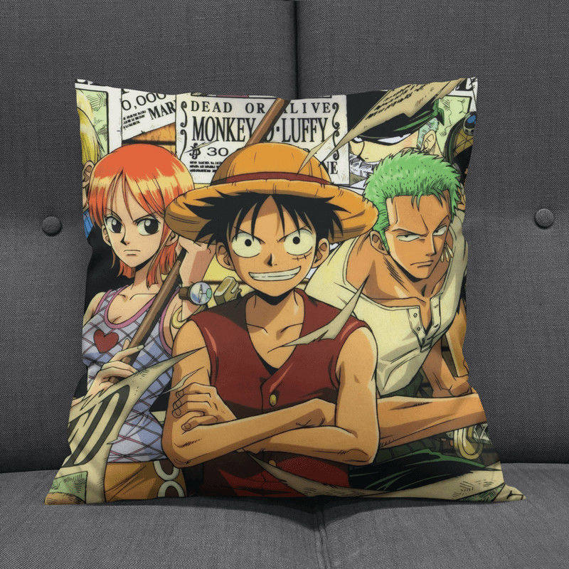 Anime Op Luffy Pillow Cover, Cute Chibi Smile Print Cushion Cover, Polyester Throw Pillow Case For Sofa Bedroom Car, Home Decor