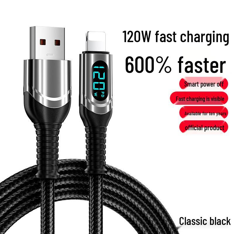 Shun Wang 120W Dual Type-C Fast Charging Cable for Apple 14/17, Huawei 16, and Honor Devices USB-Apple 1m - Smart Display чёрный