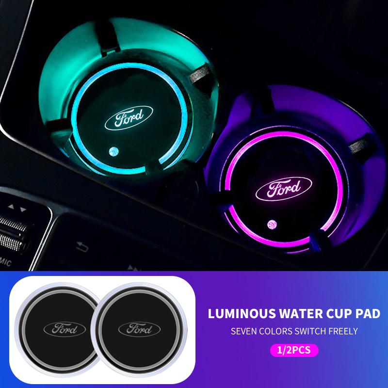 2025 New LED Car Cup Holder Light Car Coasters Bottle Atmosphere Light Mats For Ford Ecosport Edge Figo Flex Focus Fusion Fiesta