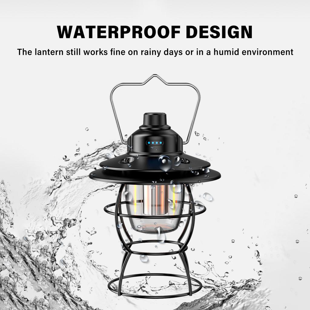 Outdoor-Camping-Laterne, USB-Aufladung, Notstromversorgung, Batterie-Display, wasserdicht, 3 Beleuchtung