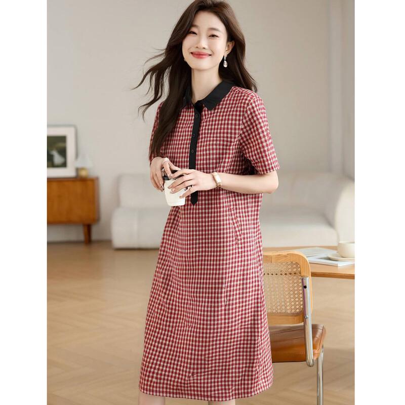 D.F.DEAR Women's Petite Plaid Patchwork Polo A-Line Dress