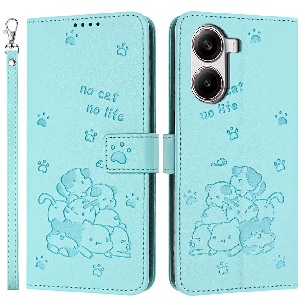 Wallet Case for Xiaomi Redmi Turbo 4 5G/Poco X7 Pro 5G Cats Imprint Leather Phone Cover with Strap