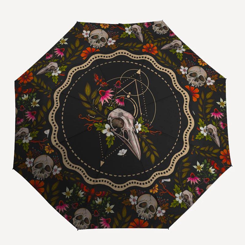 Day of the Dead Floral Skulls Circular TapestryUmbrella, Portable 3-Fold Umbrella for Men & Women,Christmas Gift ES213