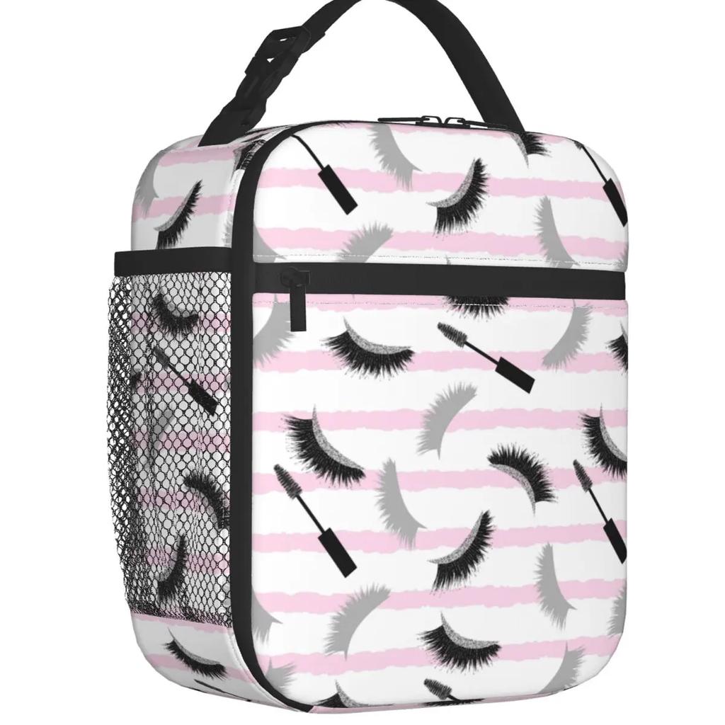Eyelash Eyes Insulated Lunch Tote Bag Lashes With Purple Glitter Effect Seamless Cooler Thermal Bento Box Outdoor Camping Travel
