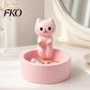 Matte Finish Jewelry Holder Cute Cat Storage Tray, with Deep Plate Slot, Pink Shaped Organizer Resin Decorative Ornament, for Dressing Table And