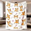 2026 New Arrival Flannel Blanket Cozy Corgi & Bone Print Flannel Blanket Soft White Throw with Adorable Corgi Illustrations, Perfect for Sofa, Office 