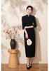 Simple and fashionable Korean bright silk black cheongsam spring and summer new improved new Chinese daily cheongsam dress
