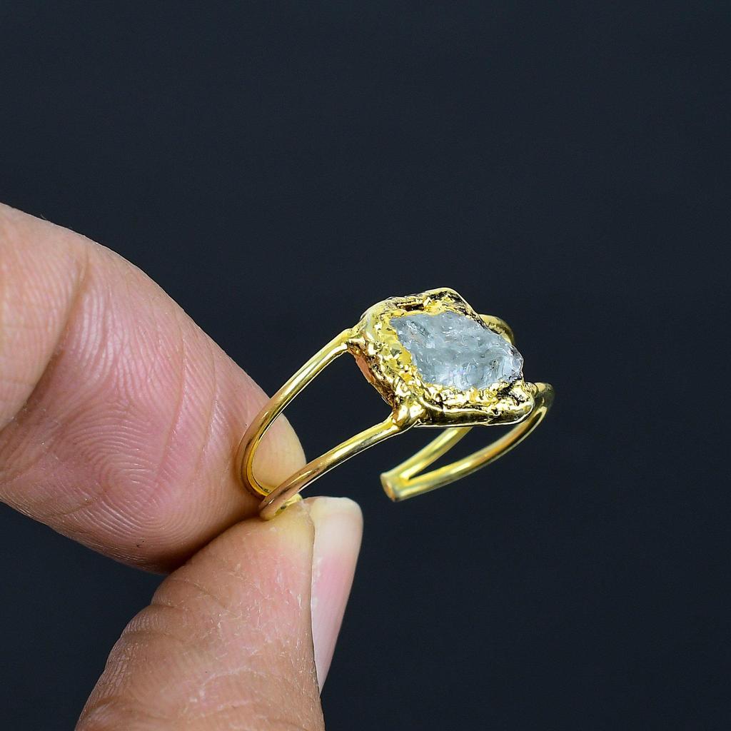 Crystal Quartz Handmade Gemstone Ring, Copper Electroformed Ring Antique Jewelry, Adjustable Ring Engagement Gift