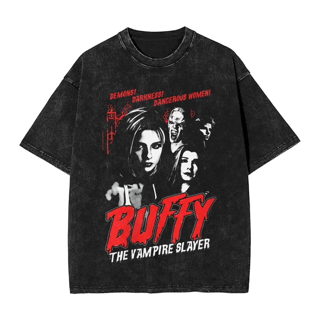 Buffy The Vampires Slayers Grafikdruck Waschen Herren T-Shirt Harajuku Stil Mode Baumwolle