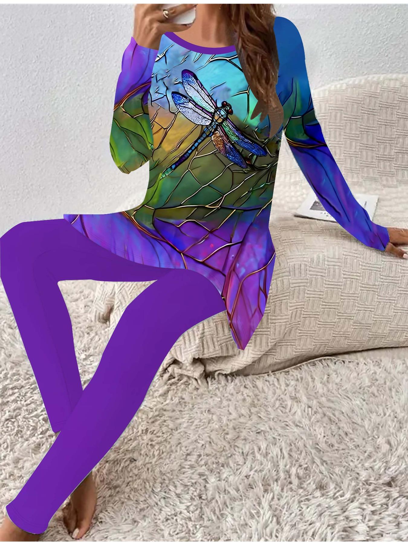 

Евро-американская мода 3D принт стрекозы женская футболка с длинным рукавом на четыре сезона + длинные брюки костюм-двойка. Идеальный подарок на Новый год и Рождество 1XL фиолетовый