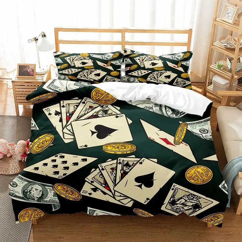 Playing Poker Super King Duvet Cover Set 3d Printed Dollar Duvet 2 People Winter 3d Comforter Bedding Sets Black Red Bed Set