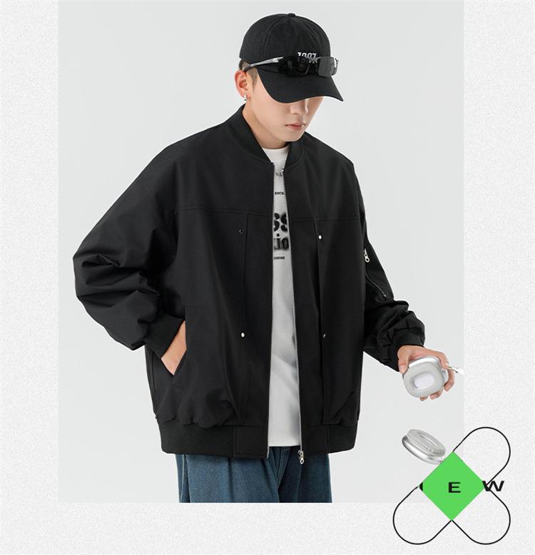 Męska modna kurtka w jednolitym kolorze ze stójką: Funkcjonalna odzież wierzchnia na wiosnę/jesień z sieciówek