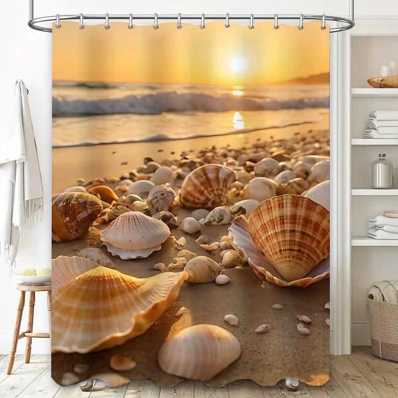 Sunset Seashell Beach Shower Curtain - Vibrant Coastal Design for a Waterproof and Unique Bathroom Décor