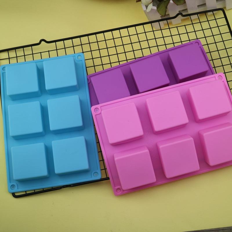 Handmade 6 Holes Lovely Square Silicone Soap Mold  Crafts Moulds Fondant Cake Baking Cooking Tools Bath Room Supplies