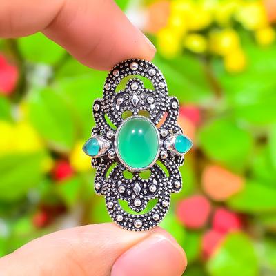 Natürlicher grüner Onyx Edelstein, handgefertigt, 925 Sterling Silber Ring Größe 7 U2A54