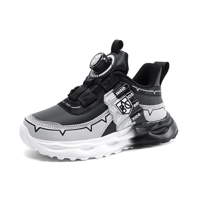 Factory direct sales 2025 winter children's sports shoes rotating buckle leather surface wear-resistant middle and older children's running shoes kids