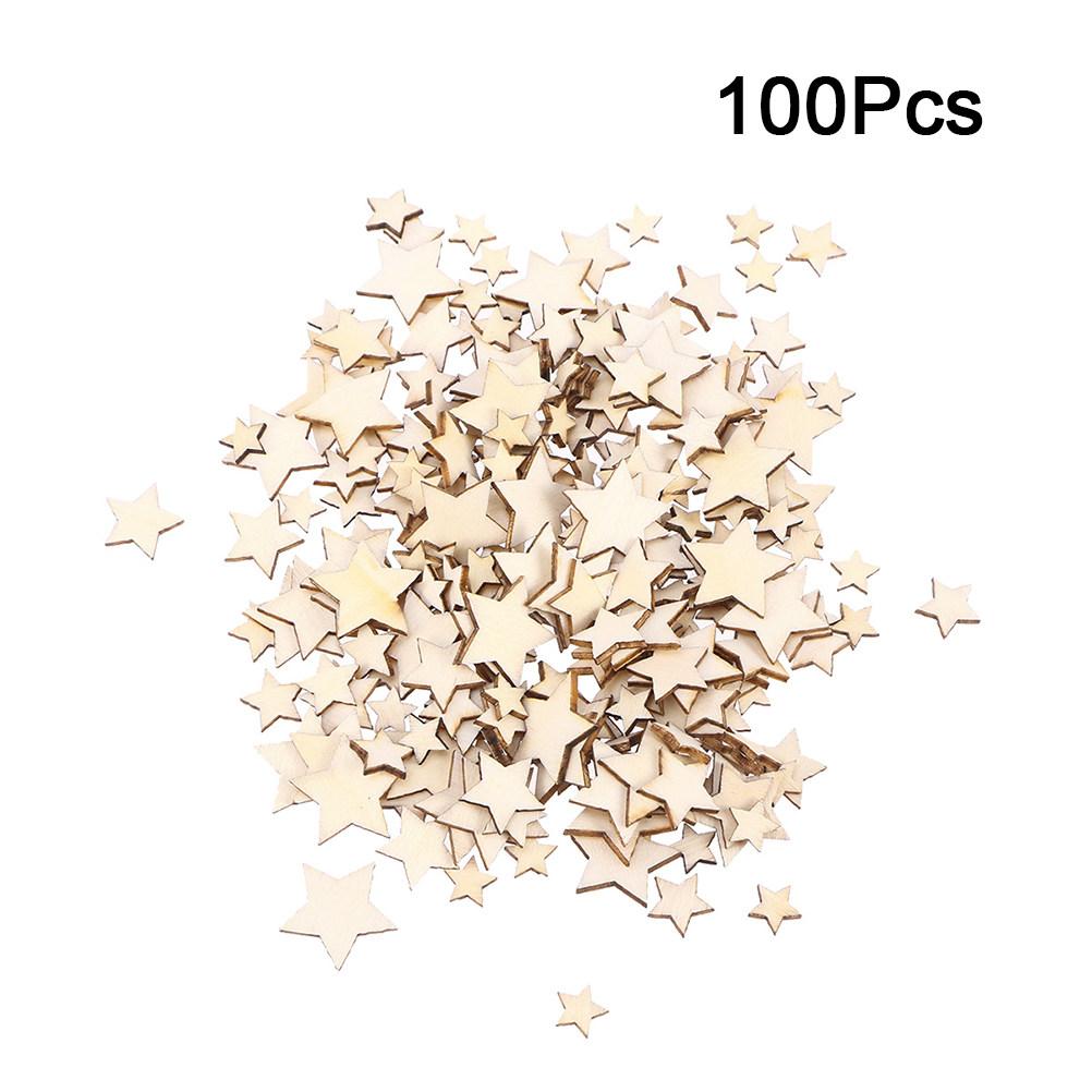 100Pcs Natural Wood Pentagram Wooden Pieces Smooth Surface Mixed Size 10Mm 12Mm 15Mm 20Mm DIY Craft Embellishments Wedding