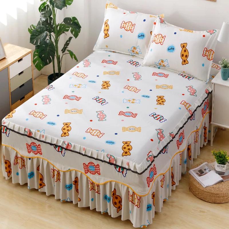 Falista koronkowa spódnica na łóżko Miękka i wygodna drukowana pościel Wzór roślinny Antypoślizgowa i pyłoszczelna narzuta na łóżko Pościel