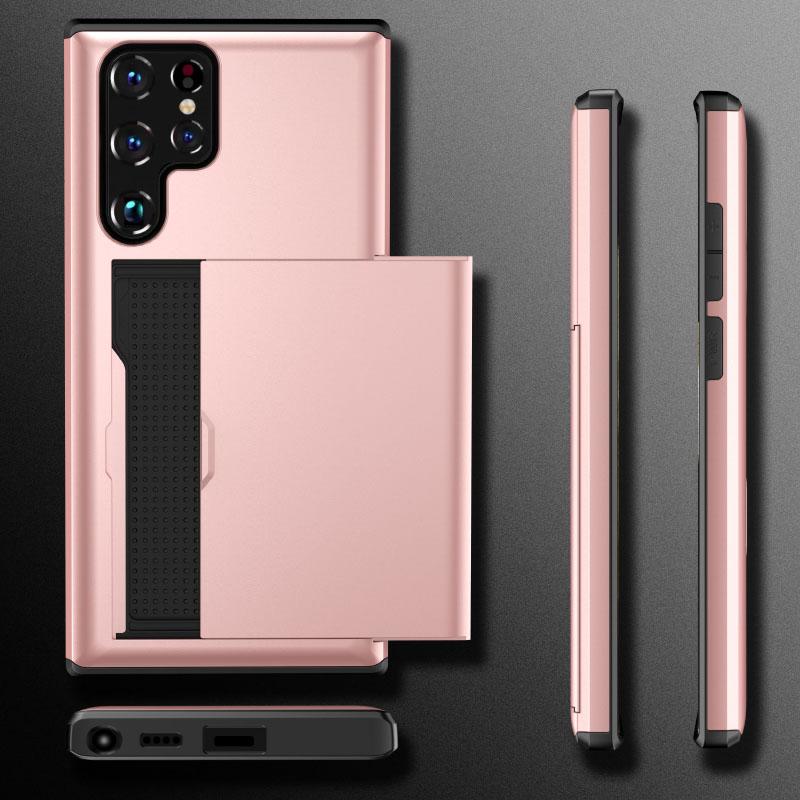 New Push Pull Wallet Card Slot Solid Color Phone Case For Samsung S25 Ultra S23 S20 S21 S22 S24 Ultra Plus FE Note 20 Ultra A55
