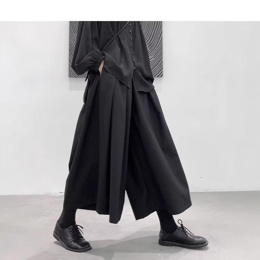Yamamoto Men's High-Waisted Cropped Wide-Leg Casual Pants