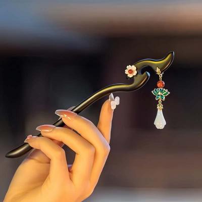 Vintage Black Wooden Flower Tassel Hair Stick for Women  New Chinese Style Hairpins Hair Chopsticks Hair Accessories Gift
