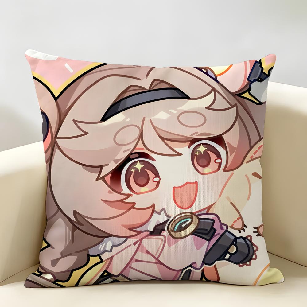 Q Version Wuthering Camellya Cushion Cover Natural Linen Organic Fabric DoubleSided Printing Room Sofa Decor Pillow Case