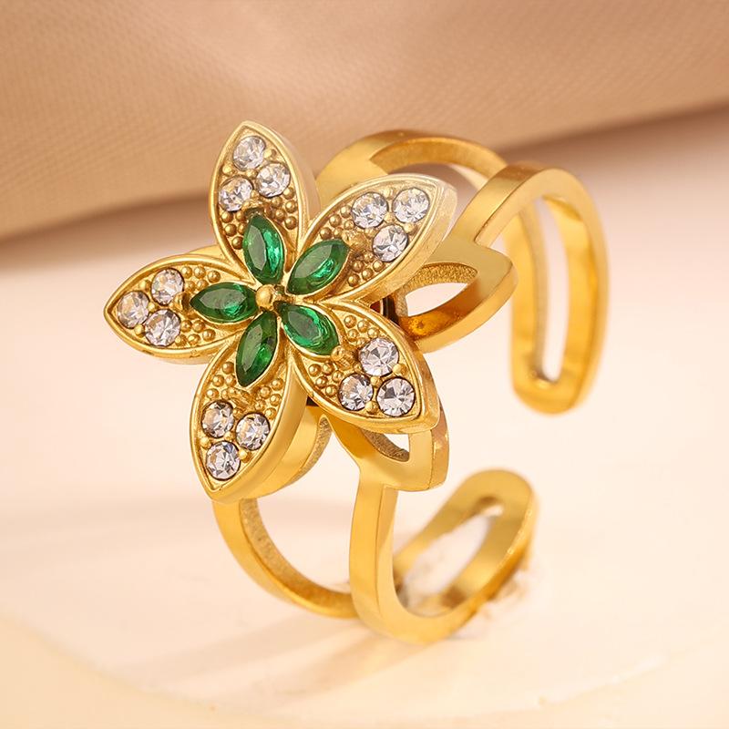 

Luxury-lite Zirconium Titanium Steel Ring - Exclusive High-end Style Ring with Rotatable Opening Ring Green Diamond