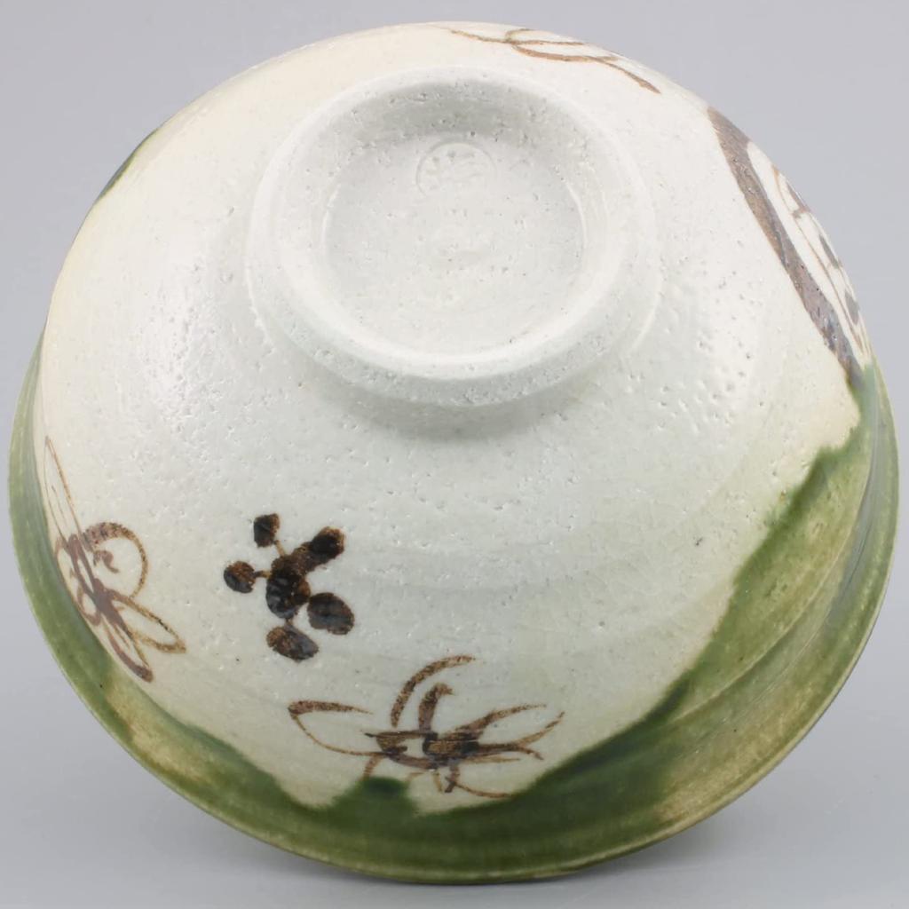 Seto ware Oribe iron painting rice bowl and teacup pair set for one made in product number "Nakajima Shiokusa" person, Japan, 004-0075p