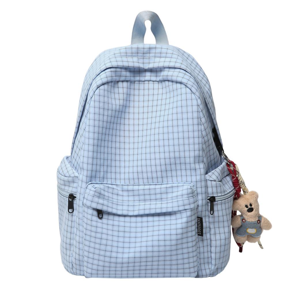 Schoolbag Campus School Bag Female Korean Version Ins Simple Plaid Backpack for Middle and High School Students, Large Capacity Leisure Travel