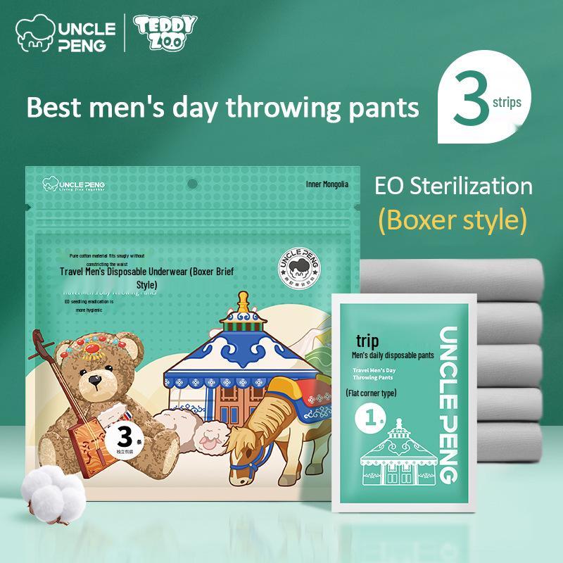 Sterilized Disposable Cotton Men s Boxer Briefs - Large Size, No-Wash Needed Travel Men s Disposable Boxer Briefs (3-pack) M