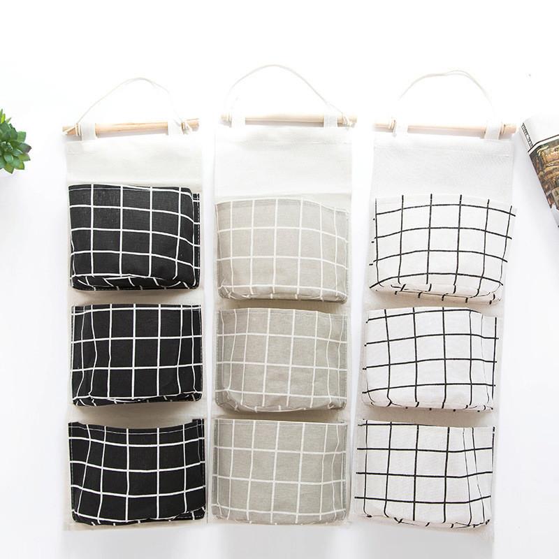Linen Printed Cotton Waterproof Fabric Storage Three Pockets Organizer Home