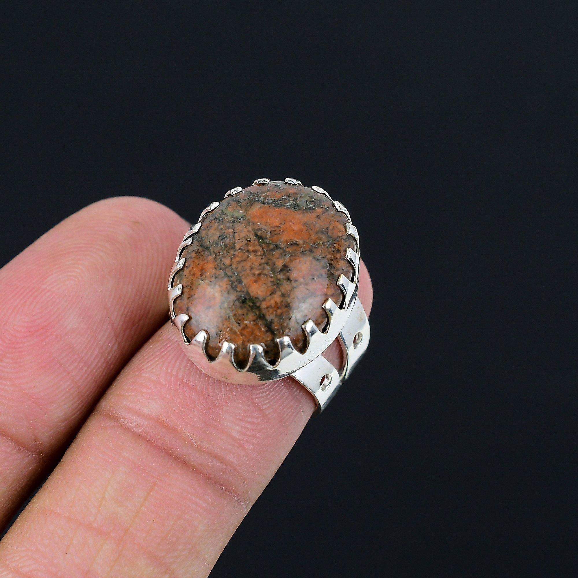 Womens day Deal 925 Sterling Silver Unakite Stone Stackable Ring Jewelry US 7 7