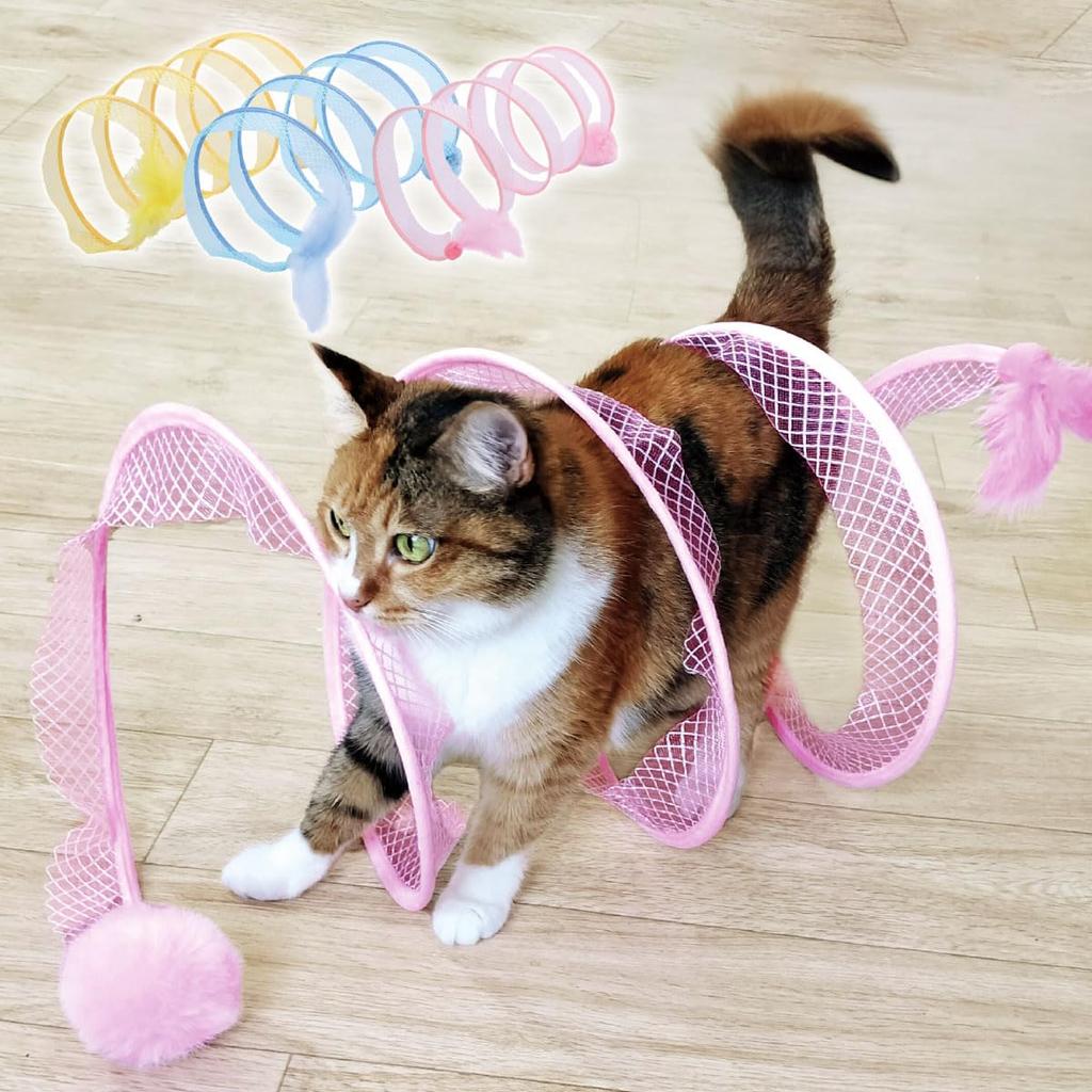 UNIPRO Cat Tunnel Toy Cat Tunnel Folded Cat Tunnel Cat Interactive Tunnel Maze Cat Donut Tunnel Bed Feather Toy Cat Toy Solo Play Tunnel Foldable