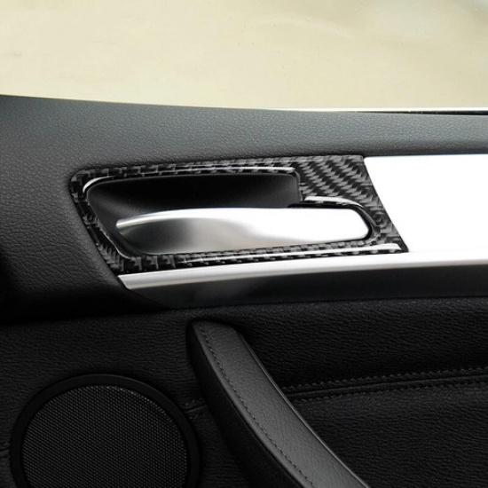 Set Carbon Fiber +Rubber Car Door Handle Bowl Cover Sticker For BMW X6 E71 09-14