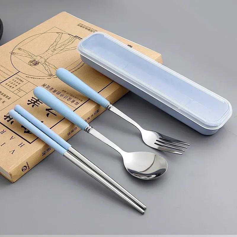 4PCS/Set Wheat Straw Tableware Box Spoon Fork Chopsticks Cutlery Dinnerware Children Adult Travel Portable Kitchen Accessories
