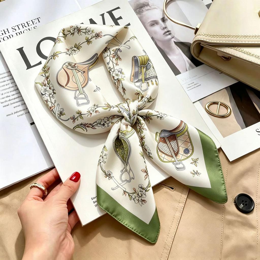 Simple temperament Spring and summer female imitation silk scarf versatile Korean version casual small square scarf neck protection decorative scarf