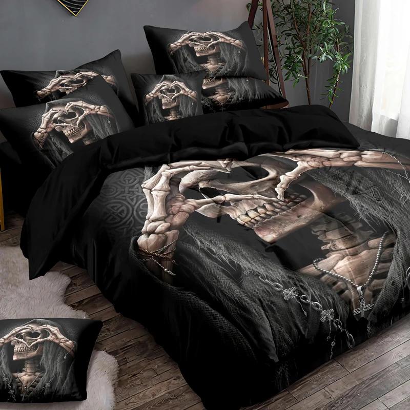 3-Piece Simple Modern Skull Animal Pattern Digital Printed Down Duvet Cover Set,Bedding Set(1 Down Duvet Cover+2 Pillowcases)