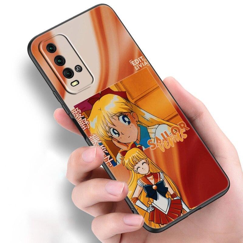 Japan Anime Moon Cartoon Cat Silicone Phone Case For Xiaomi Redmi Note 11 10 9 8 Pro 11T 10T 10S 9S 8T 9 9A 9C 9T Black Cover