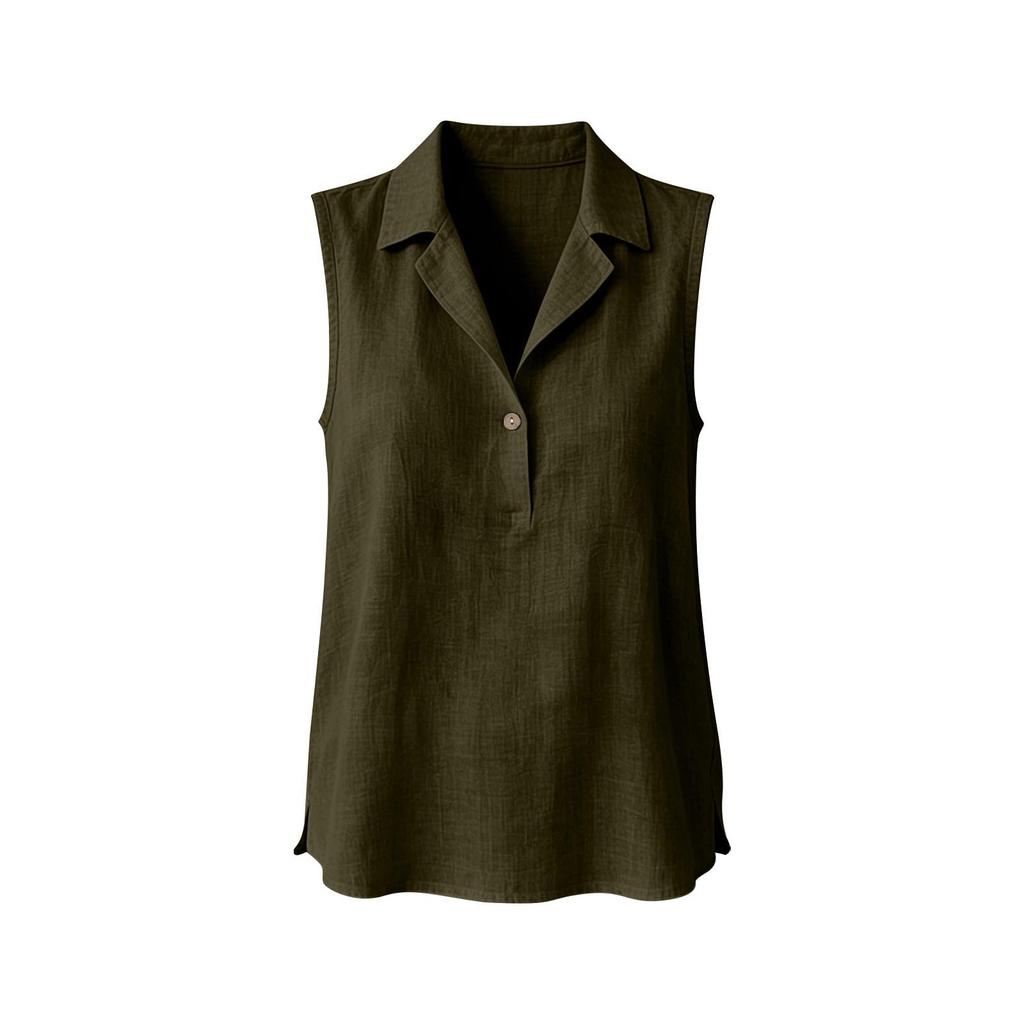 Women’s Sleeveless Collared Shirt Casual Relaxed Fit Solid Button Front Blouse Lightweight Summer T Shirt Top for Daily Office Wear