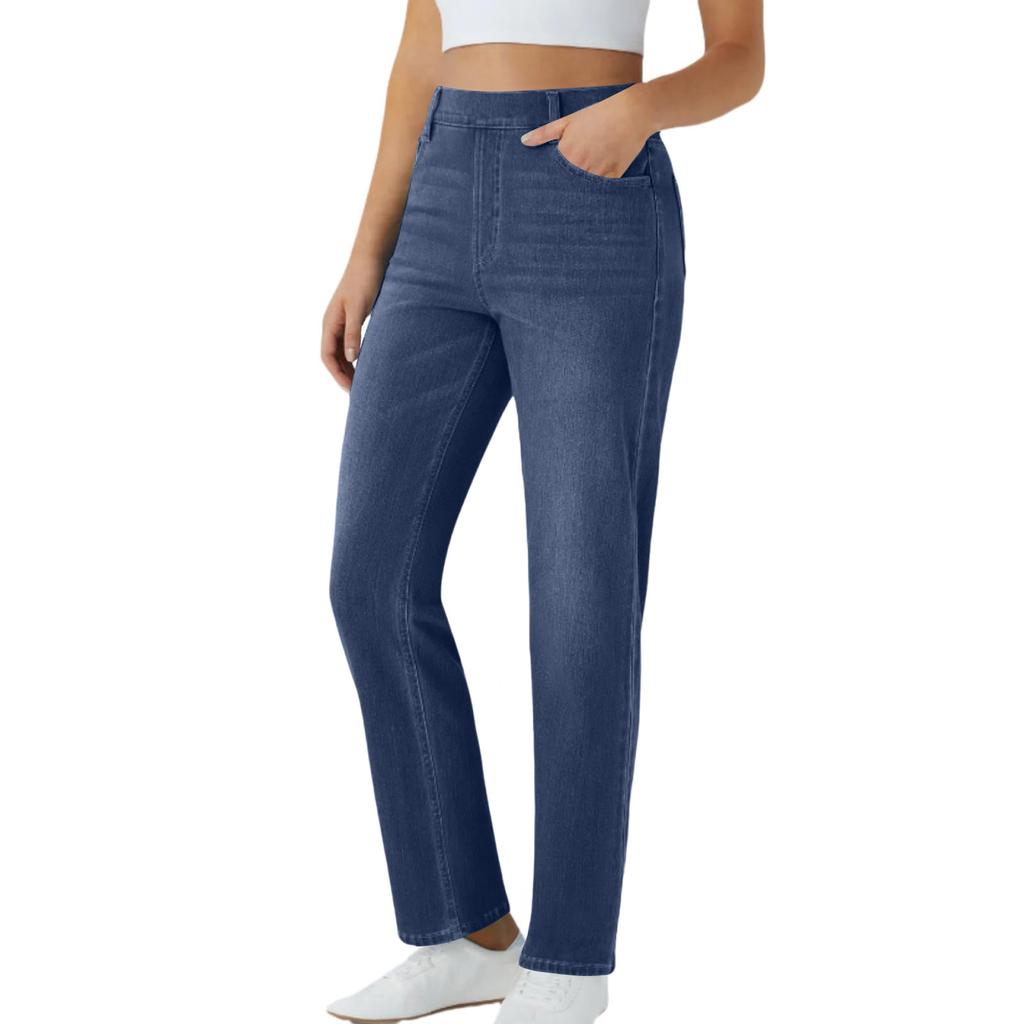 Women's High Waist Washed Women's Jeans Fashionable Versatile Straight Leg Pants