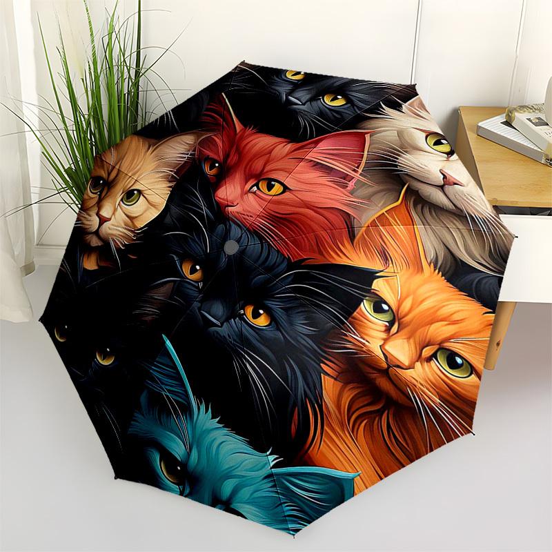 1pc Colorful Cat Faces Automatic Opening/Closing Umbrella, Portable Folding Design with Iron Frame, Perfect for Outdoor, Ideal Gift for Fans & Travele