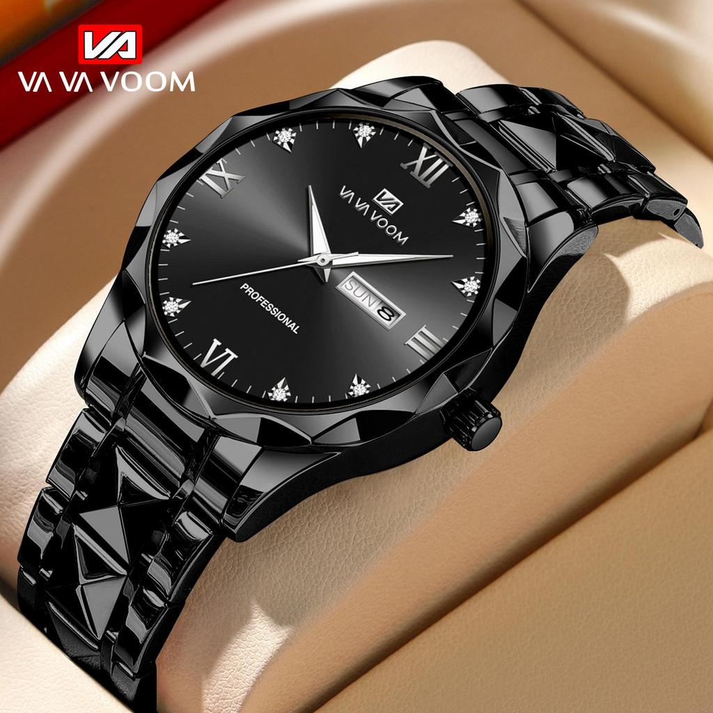 VA VA VOOM Quartz Watch Men Top Brand High Quality Stainless Steel 30M Waterproof Luminous Date Week Sports Business Wristwatches Women Quartz Watch