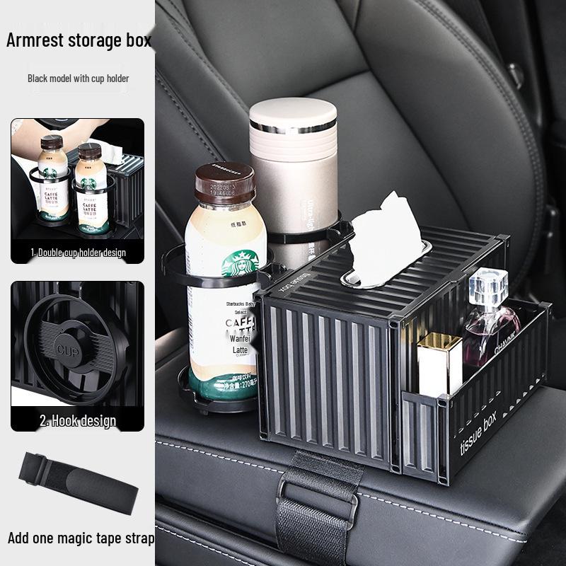 Multifunctional Car Armrest Tissue and Cup Holder Organizer