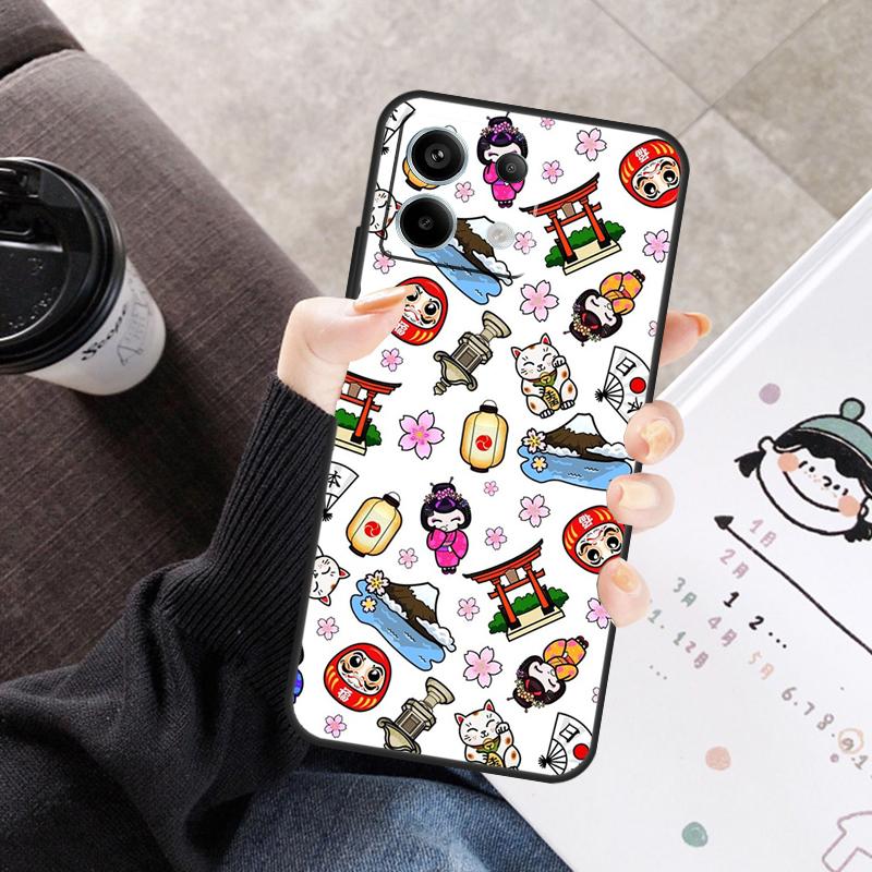 Japanese Lucky Cat Cover For Xiaomi Redmi Note 13 9 10 11 12 14 15 Pro Plus Case For Redmi 15 C 12C 13C 14C 10C