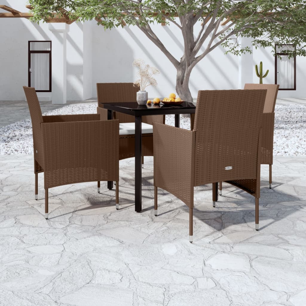 5 Piece Outdoor Dining Set with Cushions Brown and Black