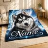 Husky Puppy Name Portrait Coral Fleece Blanket Personalized Dog Decor