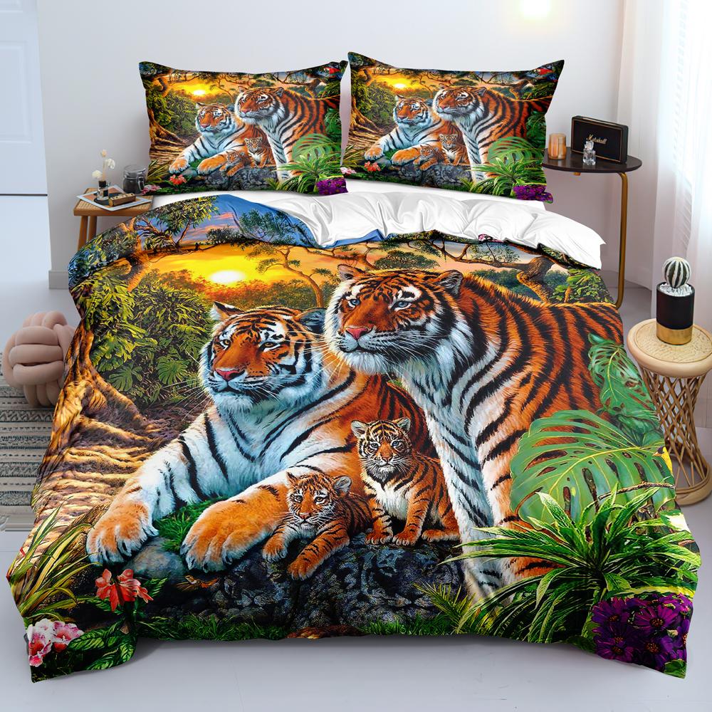 3D Tiger Duvet Cover Soft Comforter Cover Animal Bedding Set Tiger Pattern Quilt Cover For Bedroom Decor 2/3Pcs King Queen Size
