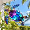 Hanging Coastal Wall Art Sea Turtle Suncatcher, Acrylic Window Ornament, Faux Stained Glass Indoor Outdoor Ornaments Decor for Ocean Lovers,
